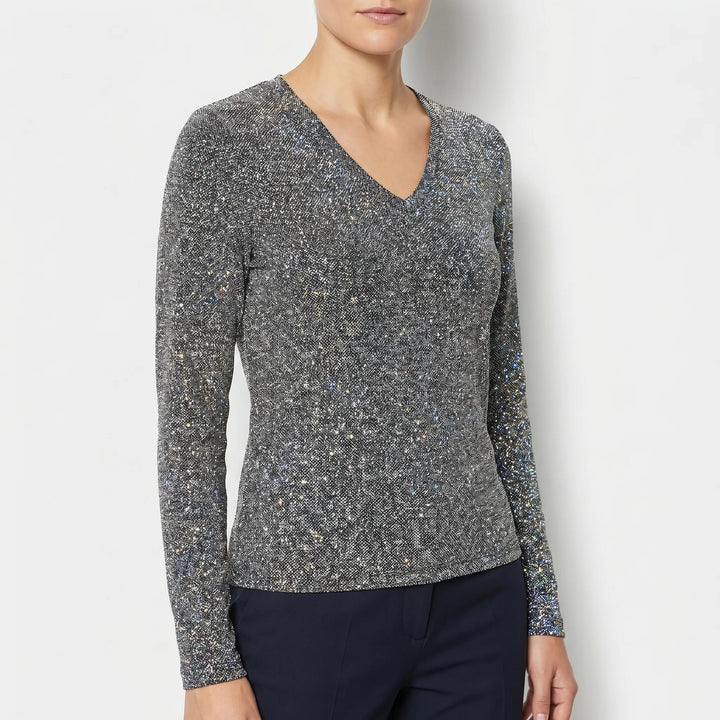 Women's Sparkle V Neck Top - Long Sleeve for Occasions