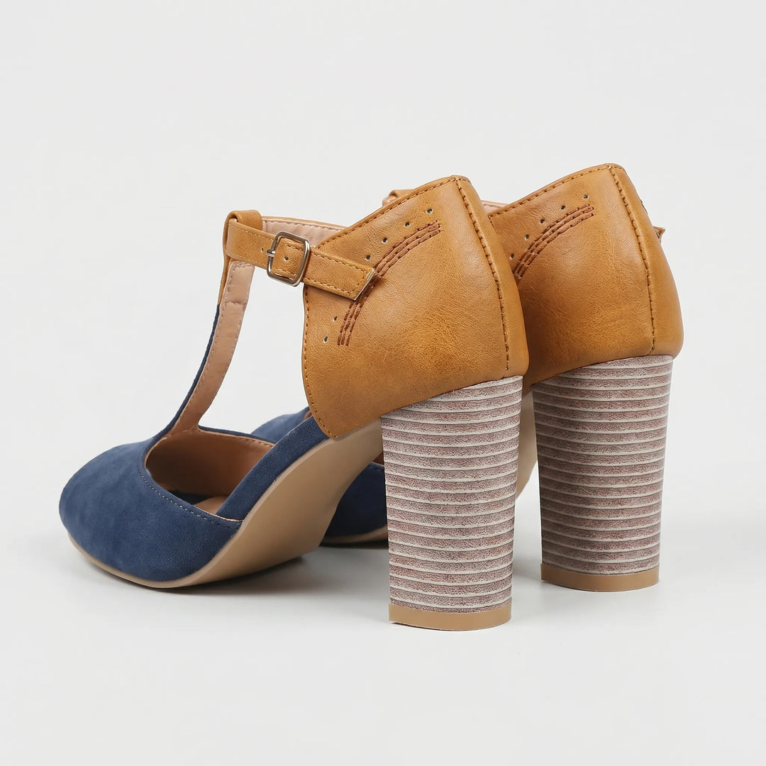 Women's Elegant T Strap Block Heels - Closed Toe for Work