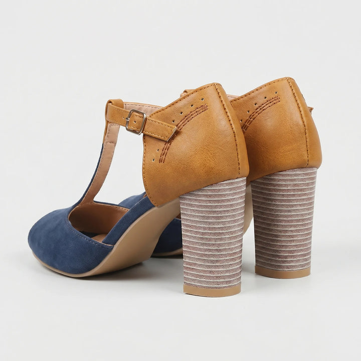 Women's Elegant T Strap Block Heels - Closed Toe for Work