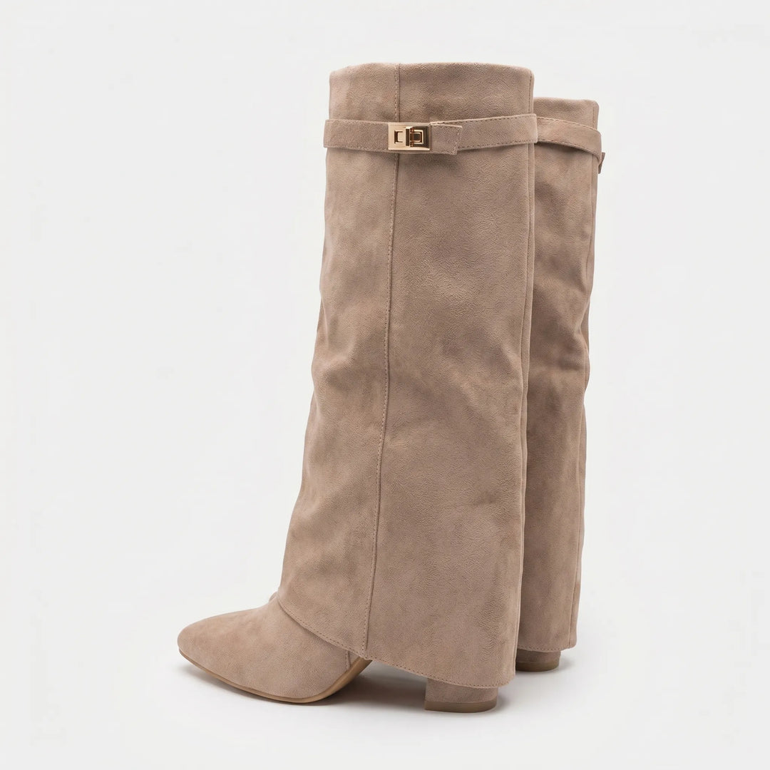 Women's Knee High Boots - Fold Over Cuff with Pointed Toe
