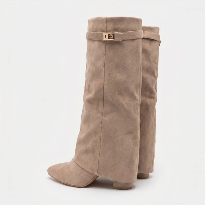 Women's Knee High Boots - Fold Over Cuff with Pointed Toe