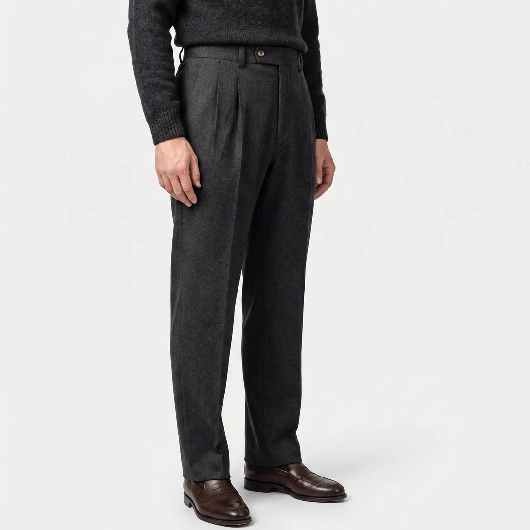 Men's High Waist Pleated Pants - Tailored Straight Leg Trousers