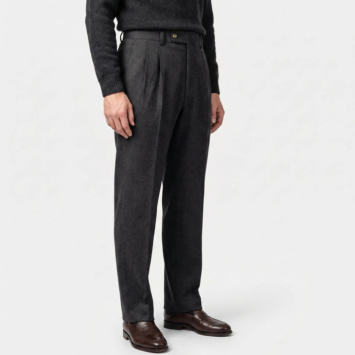 Men's High Waist Pleated Pants - Tailored Straight Leg Trousers