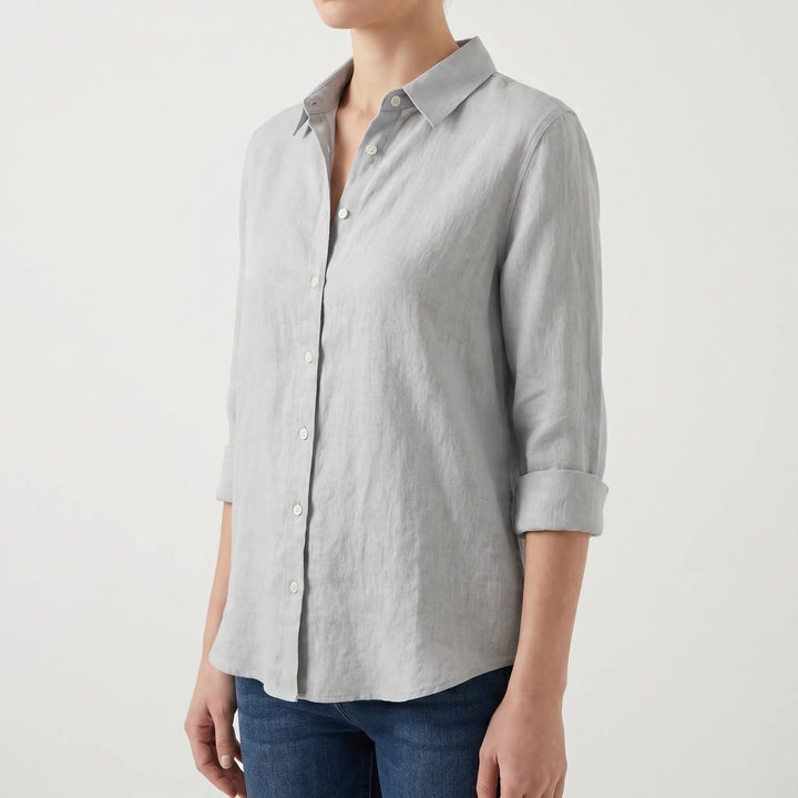 Women's Summer Button Down Blouse - Casual Relaxed Long Sleeve Top