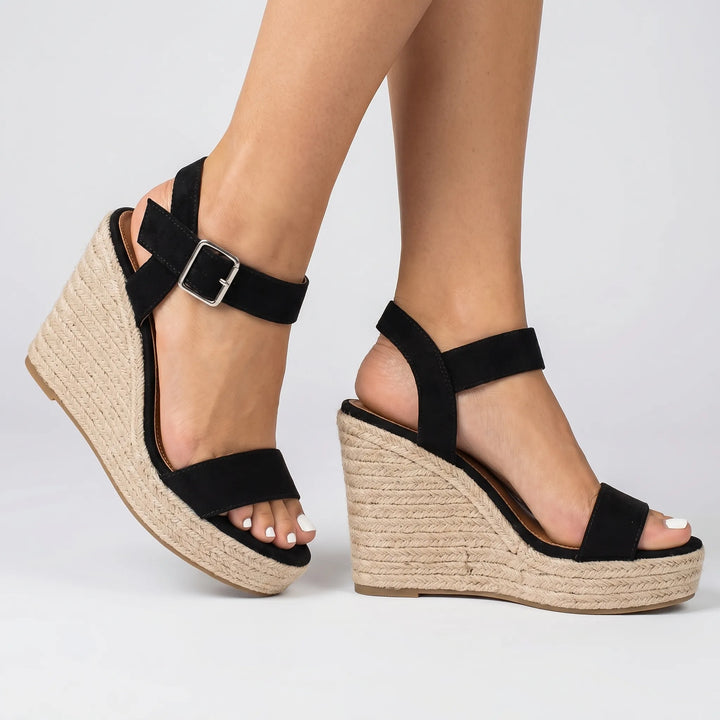 Women's Espadrille Wedge Sandals - Open Toe with Ankle Strap