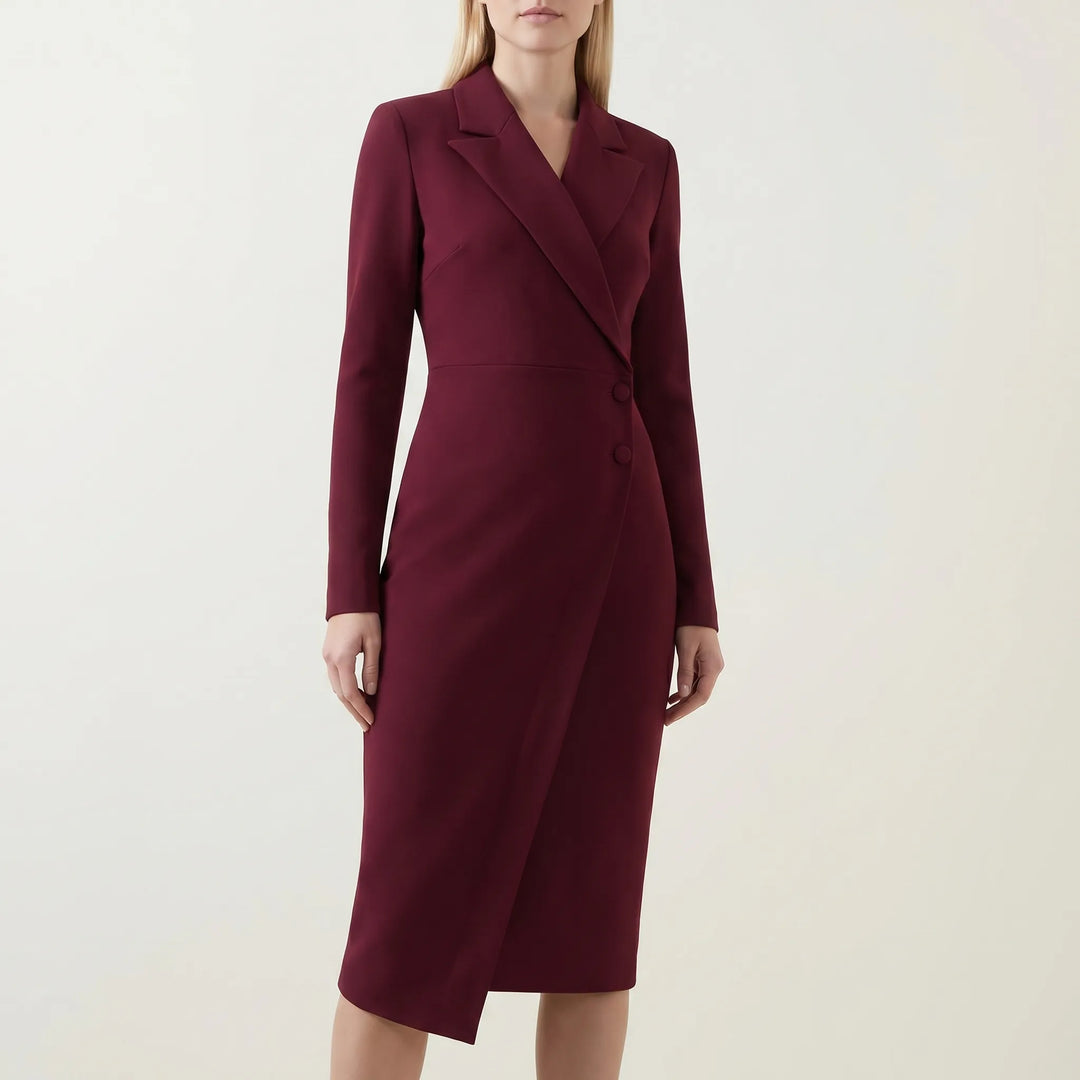 Women's Wrap Midi Dress - V Neck with Long Sleeve for Work
