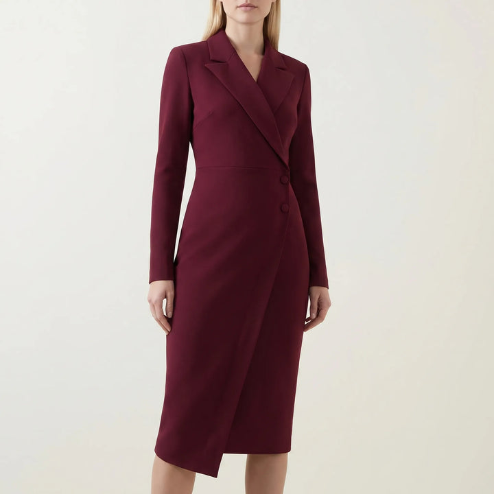 Women's Wrap Midi Dress - V Neck with Long Sleeve for Work