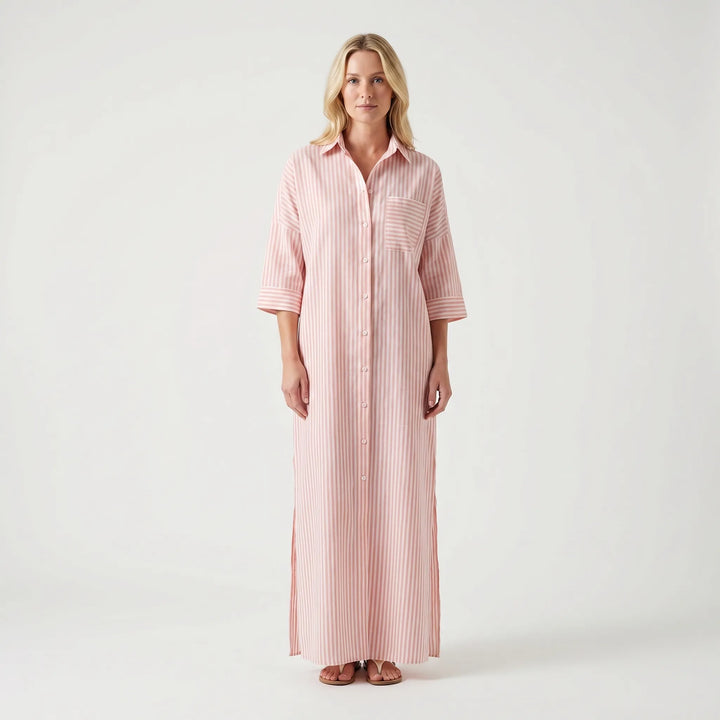 Women's Striped Shirt Dress - Maxi Button Down for Summer
