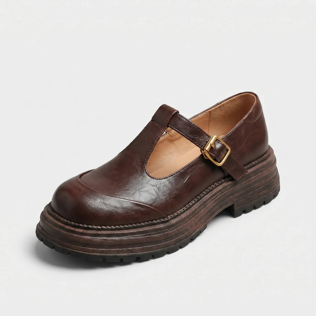 Women's Mary Jane Platform Shoes - T Strap with Buckle