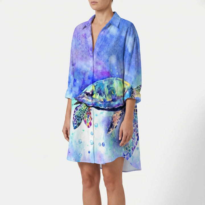 Women's Printed Shirt Dress - Casual Summer Button Down