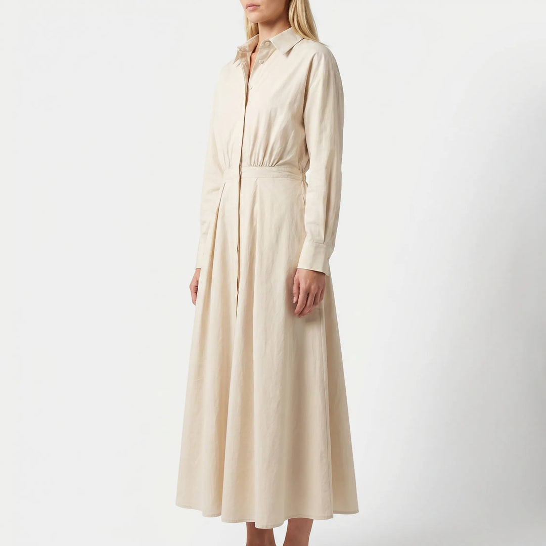 Women's Shirt Maxi Dress - Collared A Line with Belt