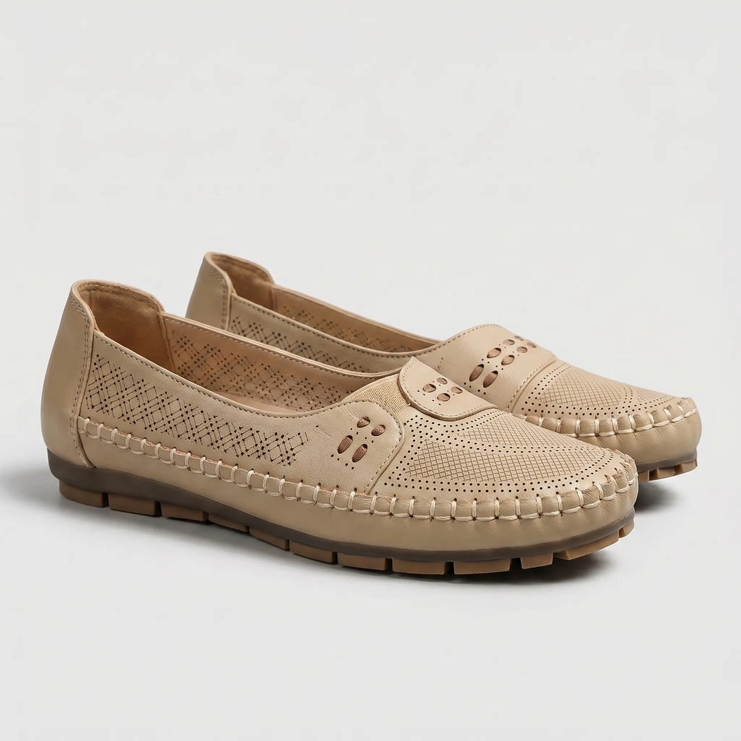 Women's Slip On Flat Shoes - Casual Moccasin with Cutout Detail