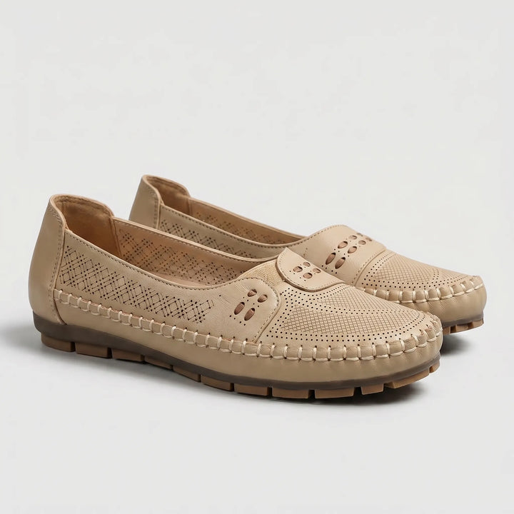 Women's Slip On Flat Shoes - Casual Moccasin with Cutout Detail