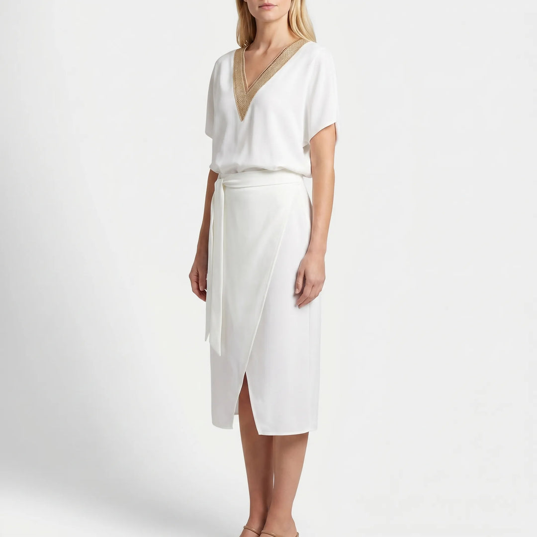 Women's V Neck Wrap Midi Dress - Belted Summer Sundress