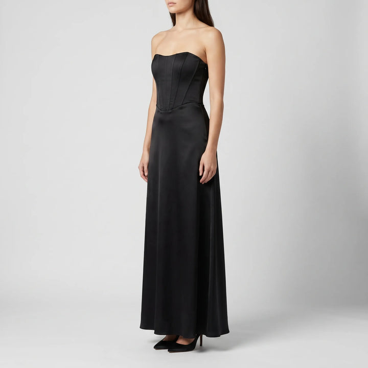 Women's Strapless Maxi Dress - Elegant Draped for Occasions