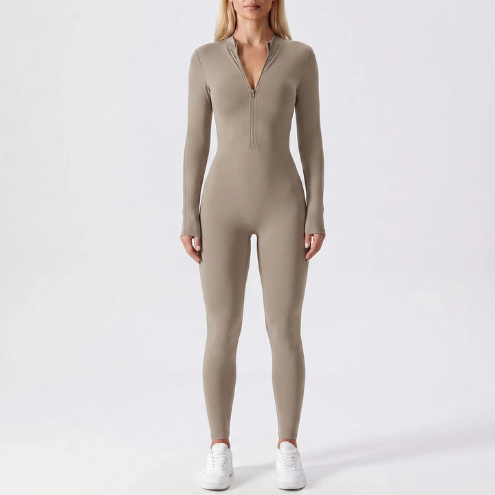 Women's Bodycon Jumpsuit - Zip Up with Long Sleeve