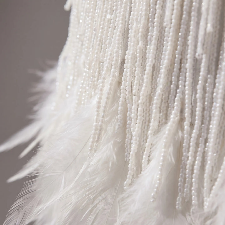 Women's Fringe Mini Dress - Feather Trim with V Neck