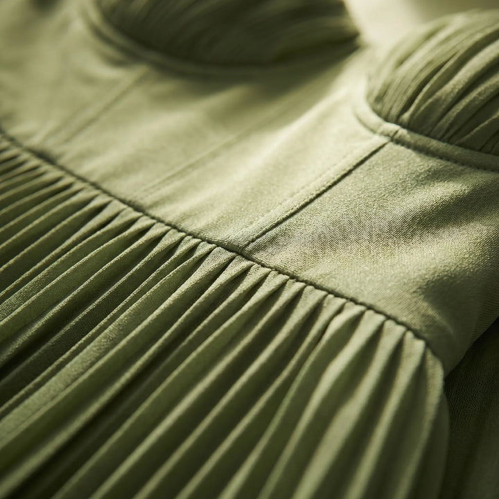 Women's Pleated Maxi Dress - Strappy A Line for Evening