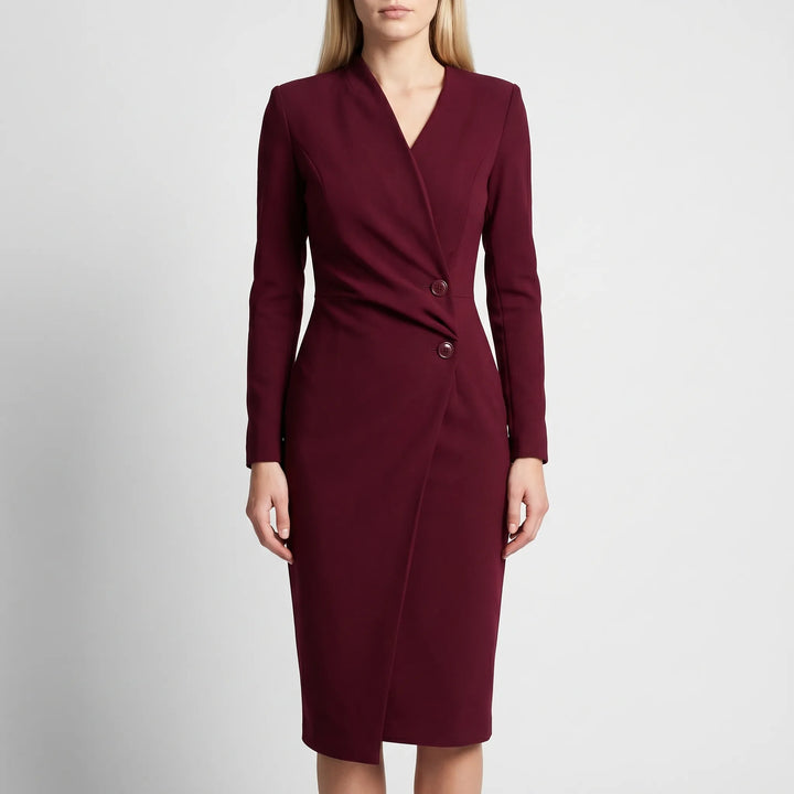 Women's Wrap Midi Dress - V Neck with Long Sleeve for Work