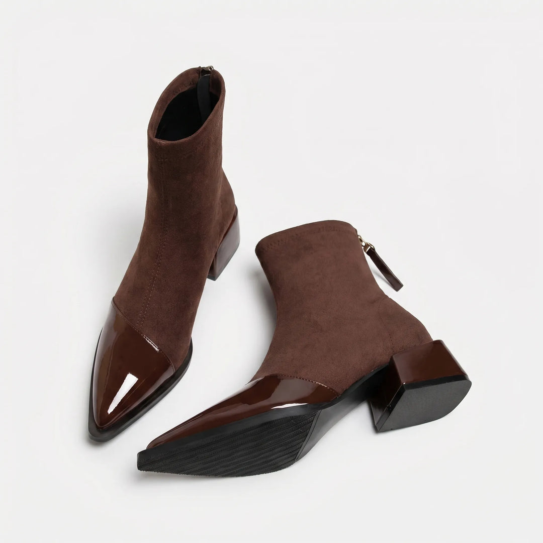 Women's Pointed Toe Ankle Boots - Block Heel with Back Zip