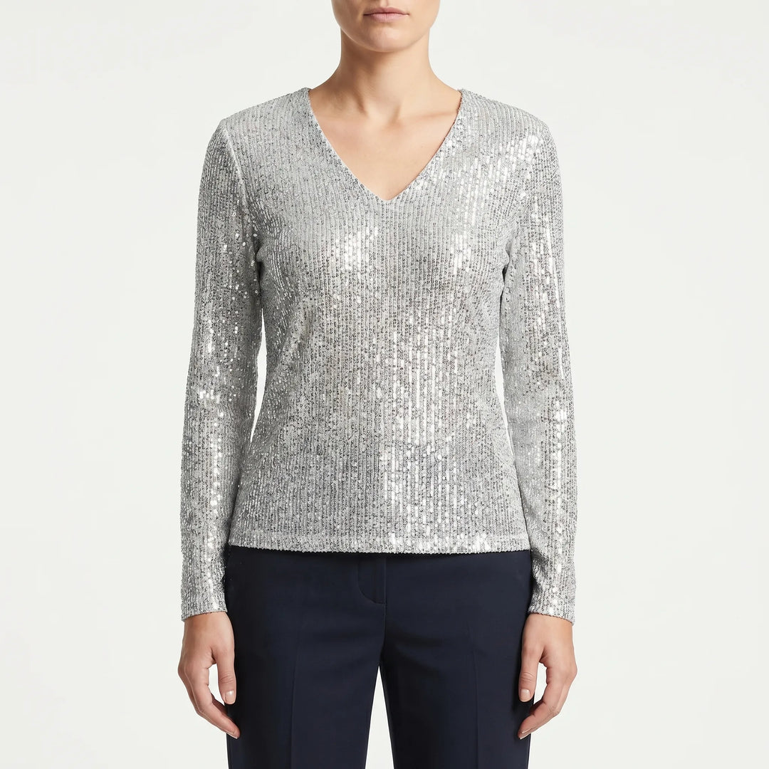 Women's Sparkle V Neck Top - Long Sleeve for Occasions