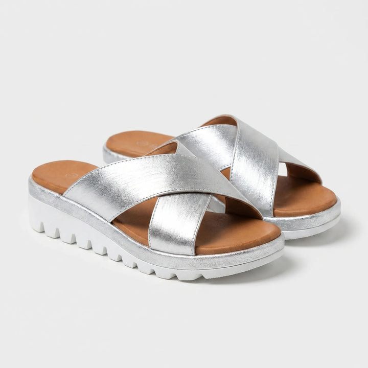 Women's Platform Slide Sandals - Open Toe with Crossover Strap
