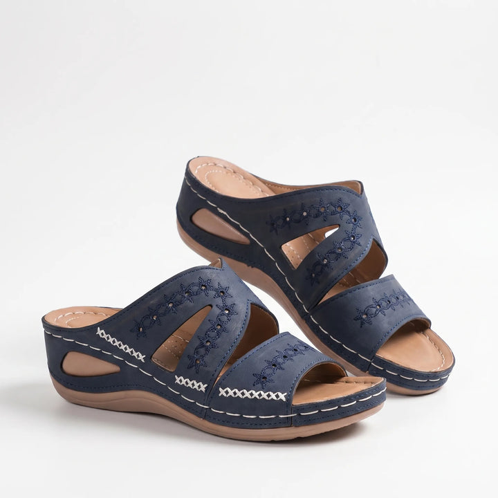 Women's Wedge Slide Sandals - Open Toe with Cutout Straps