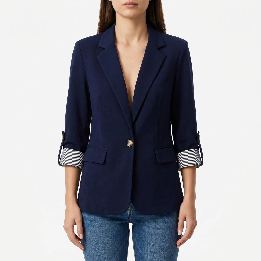 Women's Open Front Blazer - Casual Work Jacket with Roll Sleeves