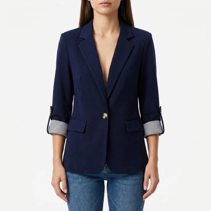 Women's Open Front Blazer - Casual Work Jacket with Roll Sleeves