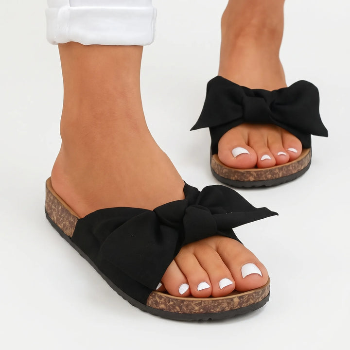Women's Bow Slide Sandals - Casual Flat for Summer