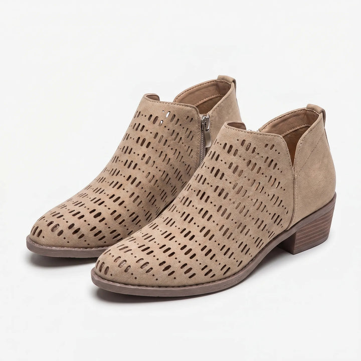 Women's Cutout Ankle Boots - Low Heel with Side Zip for Summer