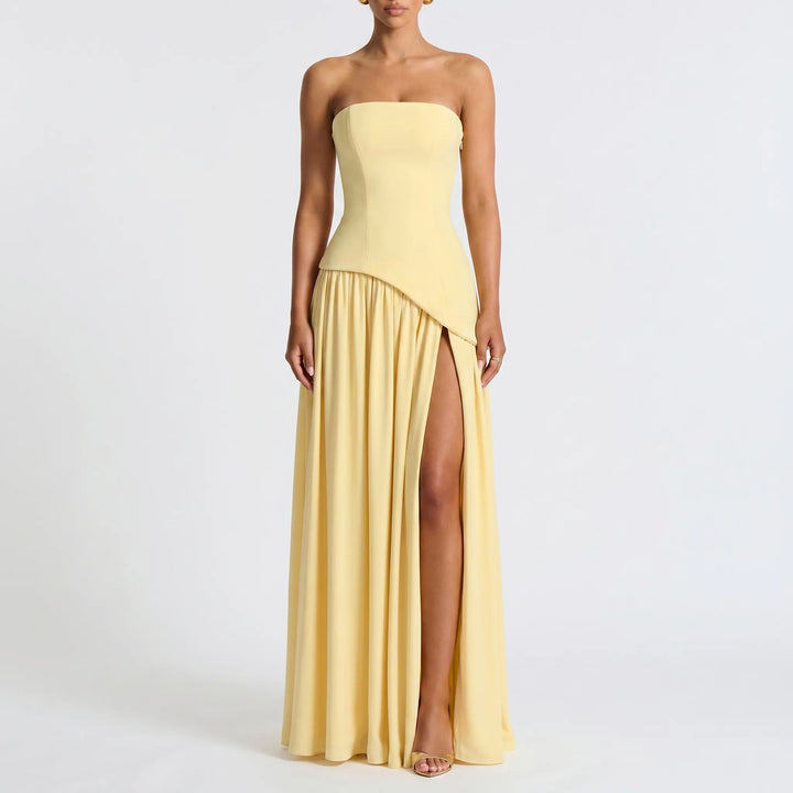 Women's Strapless Maxi Dress - High Low for Wedding Guest