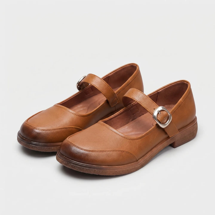 Women's Mary Jane Shoes - Round Toe with Buckle Strap