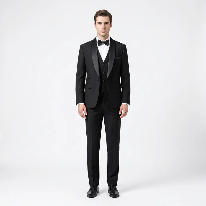 Men's 3 Piece Tuxedo Suit - Slim Fit Blazer Vest and Pants