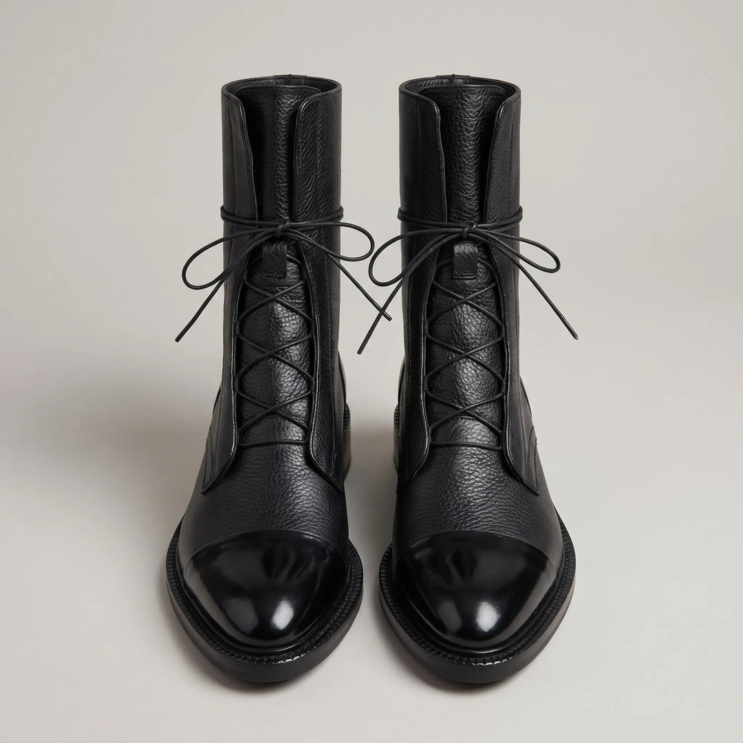 Women's Leather Ankle Boots - Lace Up with Pointed Toe