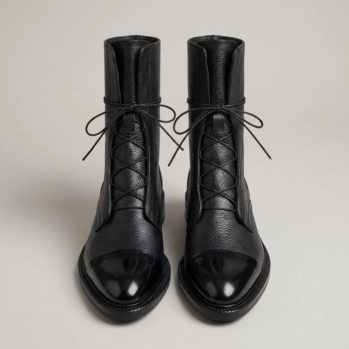 Women's Leather Ankle Boots - Lace Up with Pointed Toe