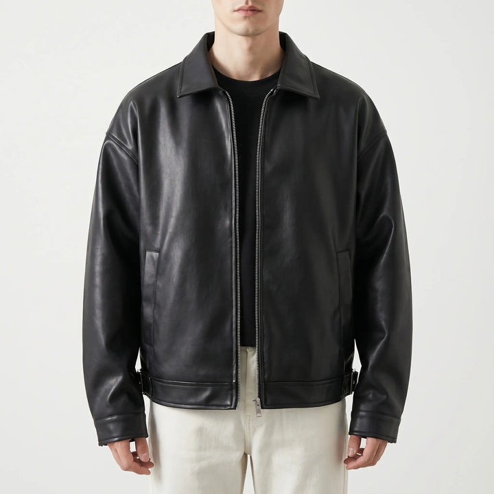 Men's Leather Bomber Jacket - Oversized with Zip Up