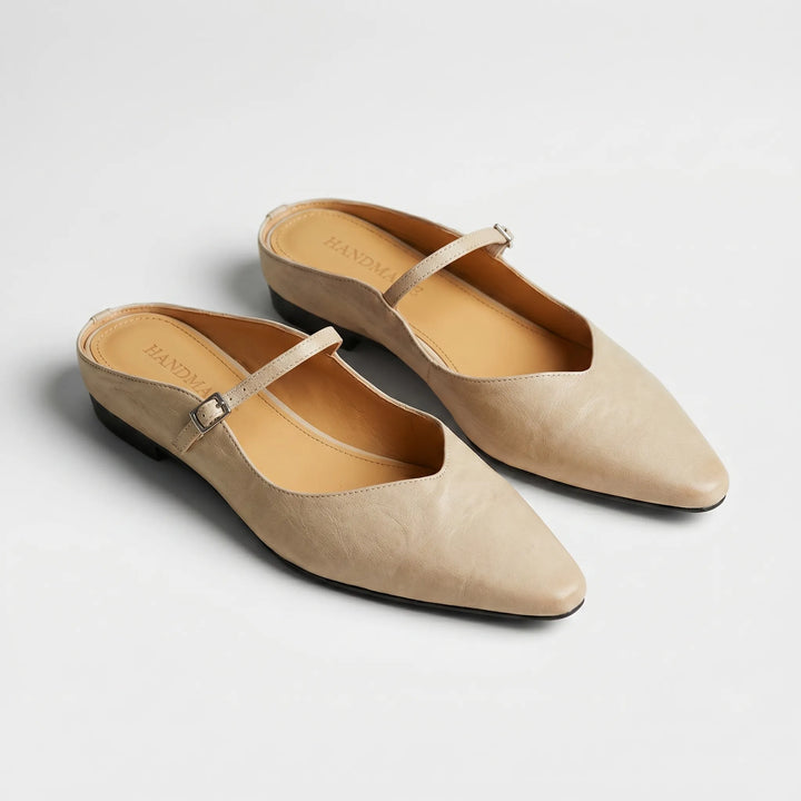 Women's Leather Mules - Pointed Toe with Mary Jane Strap