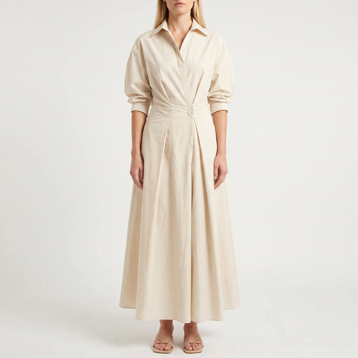Women's Shirt Maxi Dress - Collared A Line with Belt