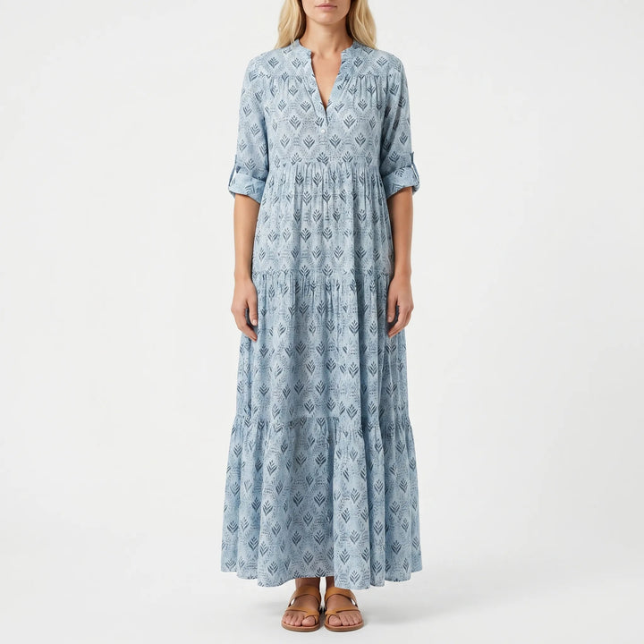 Women's Printed Maxi Dress - Boho Long Sleeve for Summer