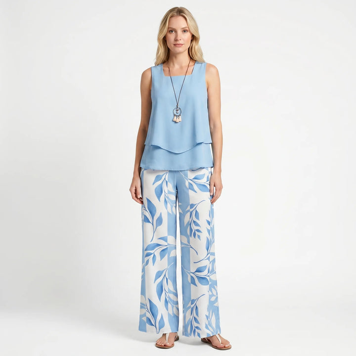Women's Top and Wide Leg Pants Set - 2 Piece Outfit for Summer