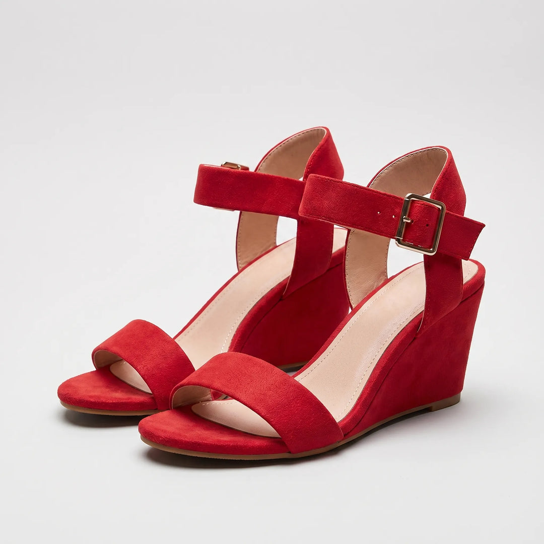 Women's Wedge Sandals - Open Toe with Ankle Strap for Summer