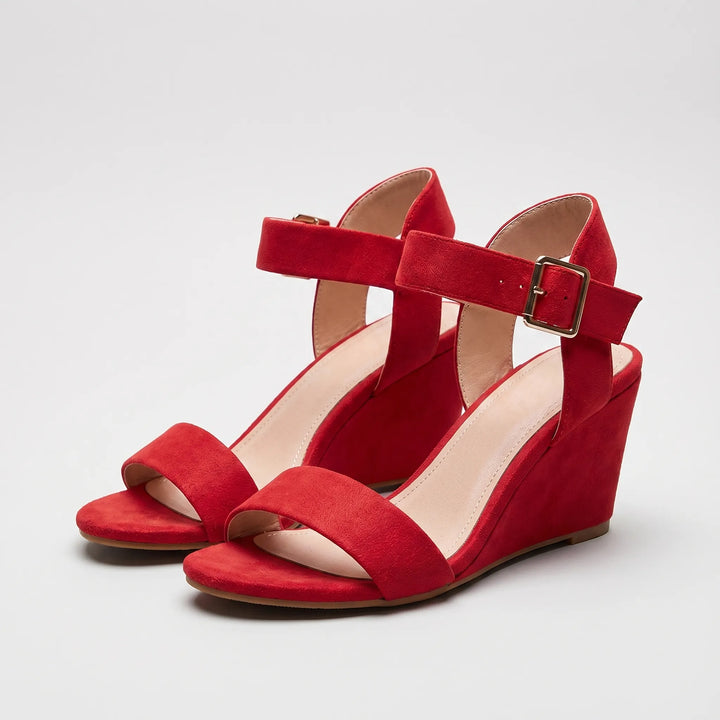 Women's Wedge Sandals - Open Toe with Ankle Strap for Summer