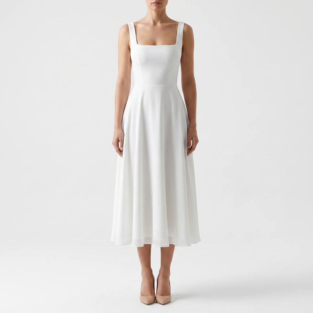 Women's Square Neck Midi Dress - Elegant A Line for Evening