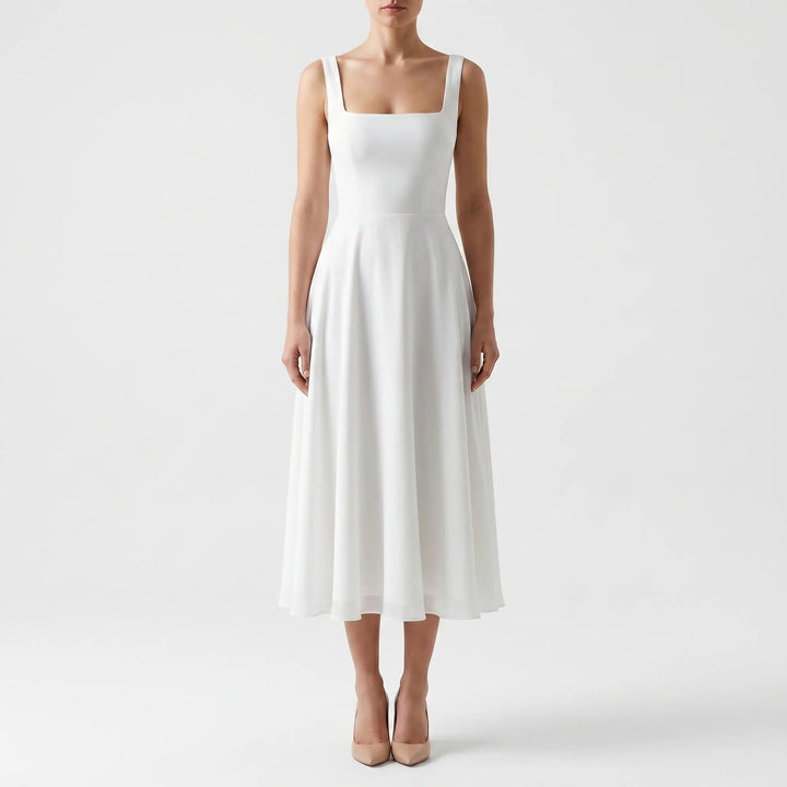Women's Square Neck Midi Dress - Elegant A Line for Evening