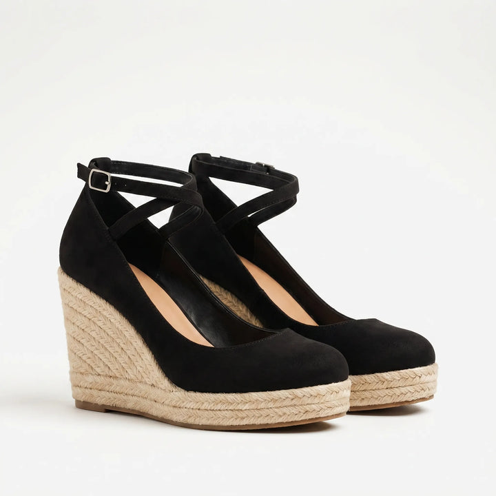Women's Espadrille Wedge Heels - Closed Toe with Cross Strap