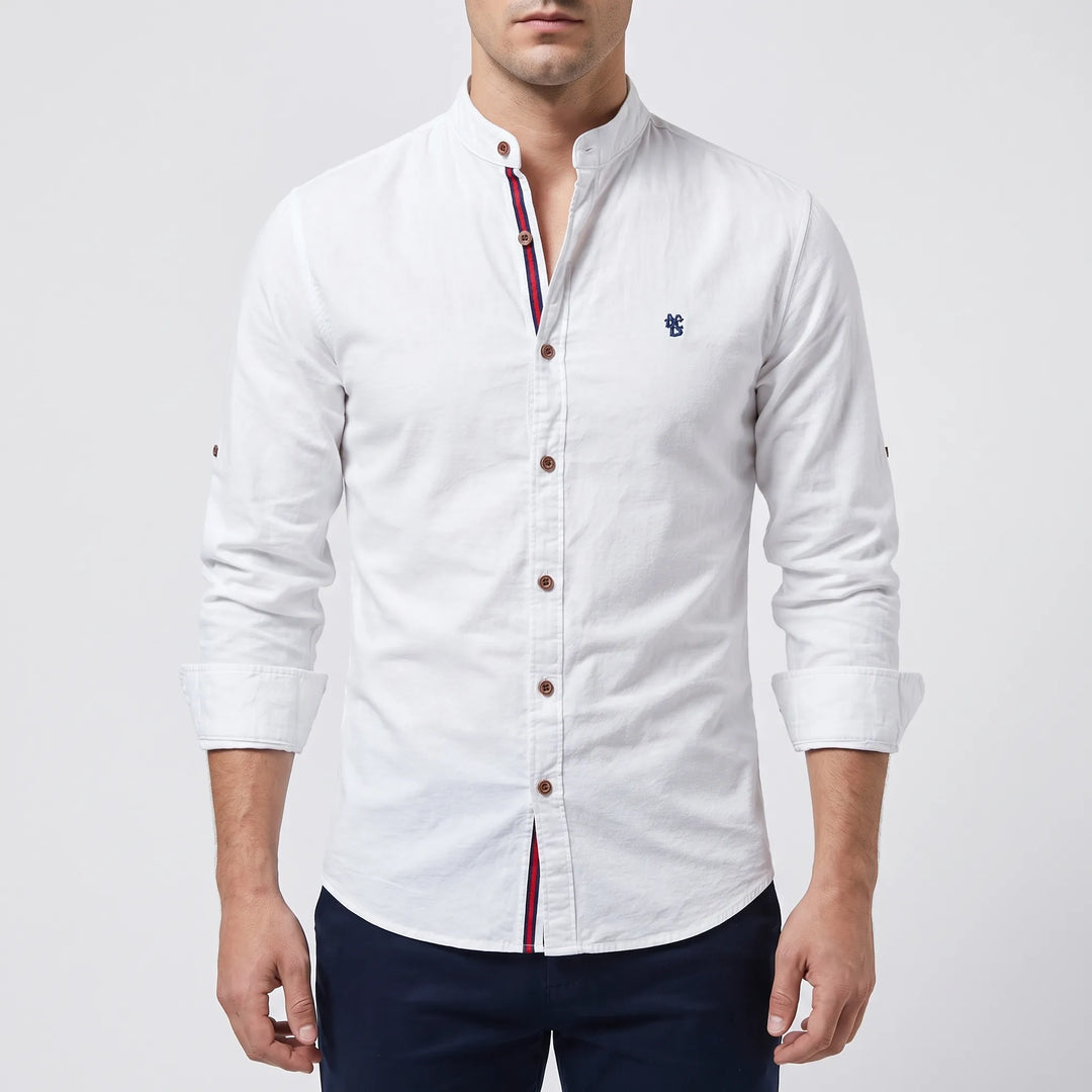 Men's Button Up Shirt - Band Collar with Long Sleeve