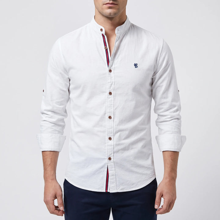 Men's Button Up Shirt - Band Collar with Long Sleeve