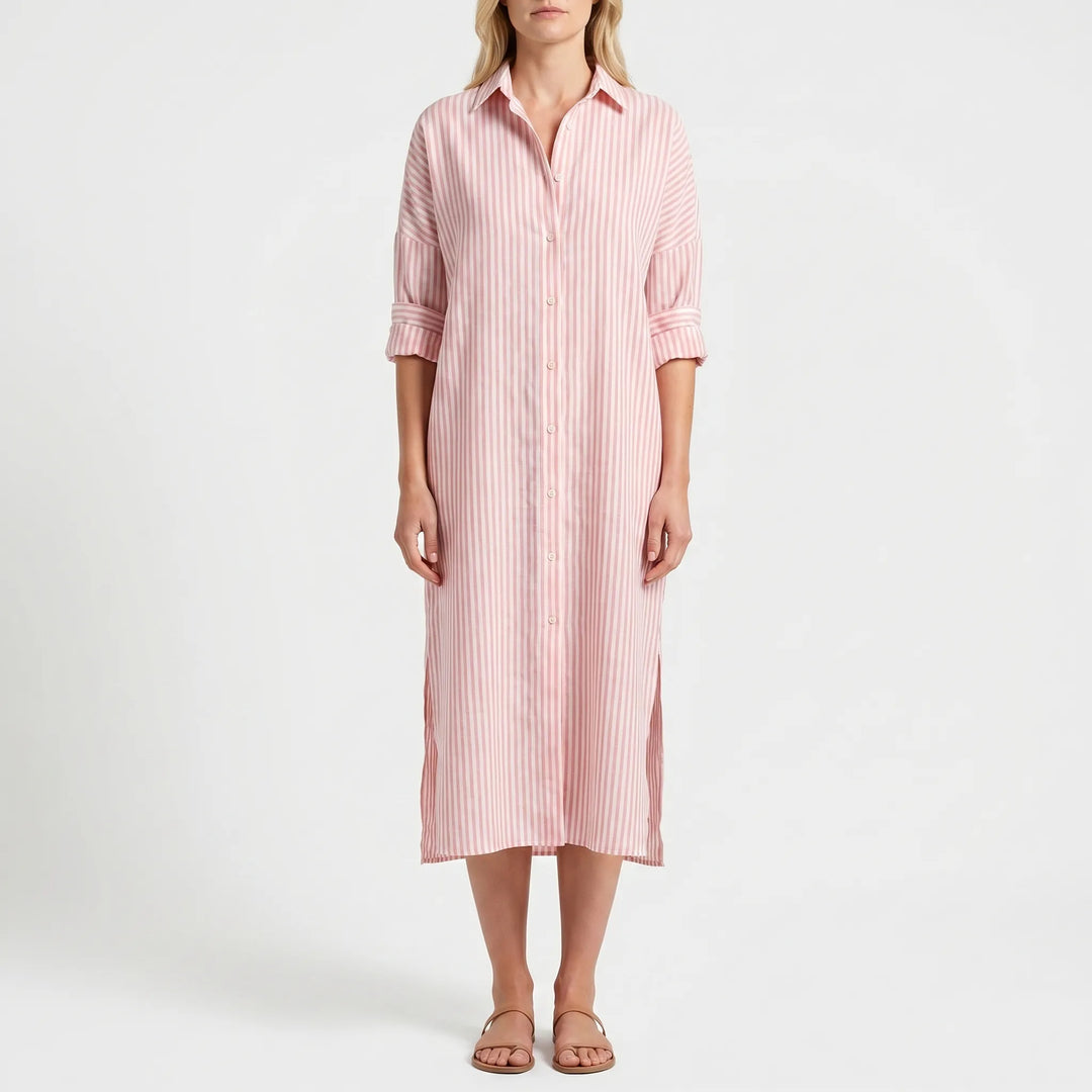 Women's Striped Shirt Dress - Maxi Button Down for Summer