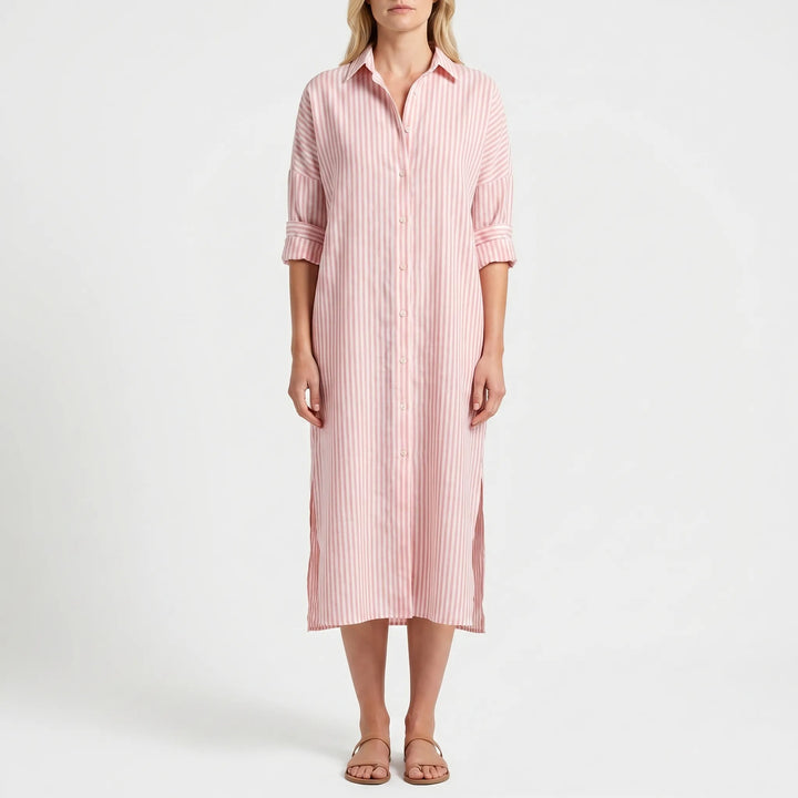 Women's Striped Shirt Dress - Maxi Button Down for Summer